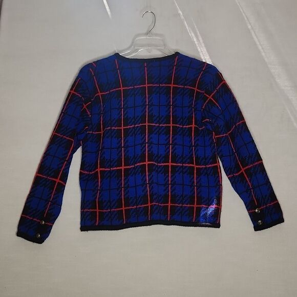 Vintage Y2K 90s TALLY-HO Women's Cardigan Sweater Coatigan Tartan Plaid - Picture 2 of 10